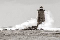 Huge Waves Around Whaleback Lighthouse - Gritty Sepia Tone